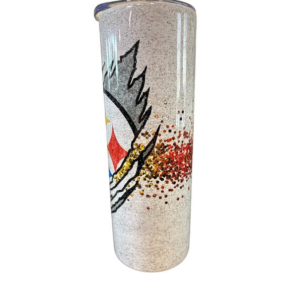 Pittsburgh Steelers Glitter Effect Handmade Tall Slim Insulated Tumbler - Picture 2 of 6